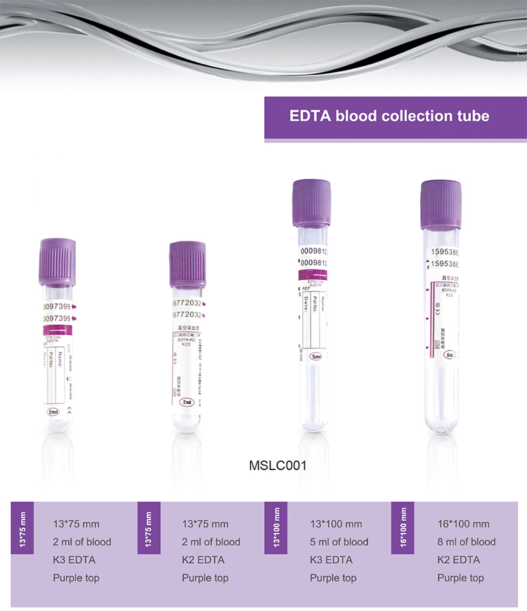 Hospital Medical Purple Top Vacuum Collection Dna Sample K2 K3 Edta Capillary Blood Collection Tube