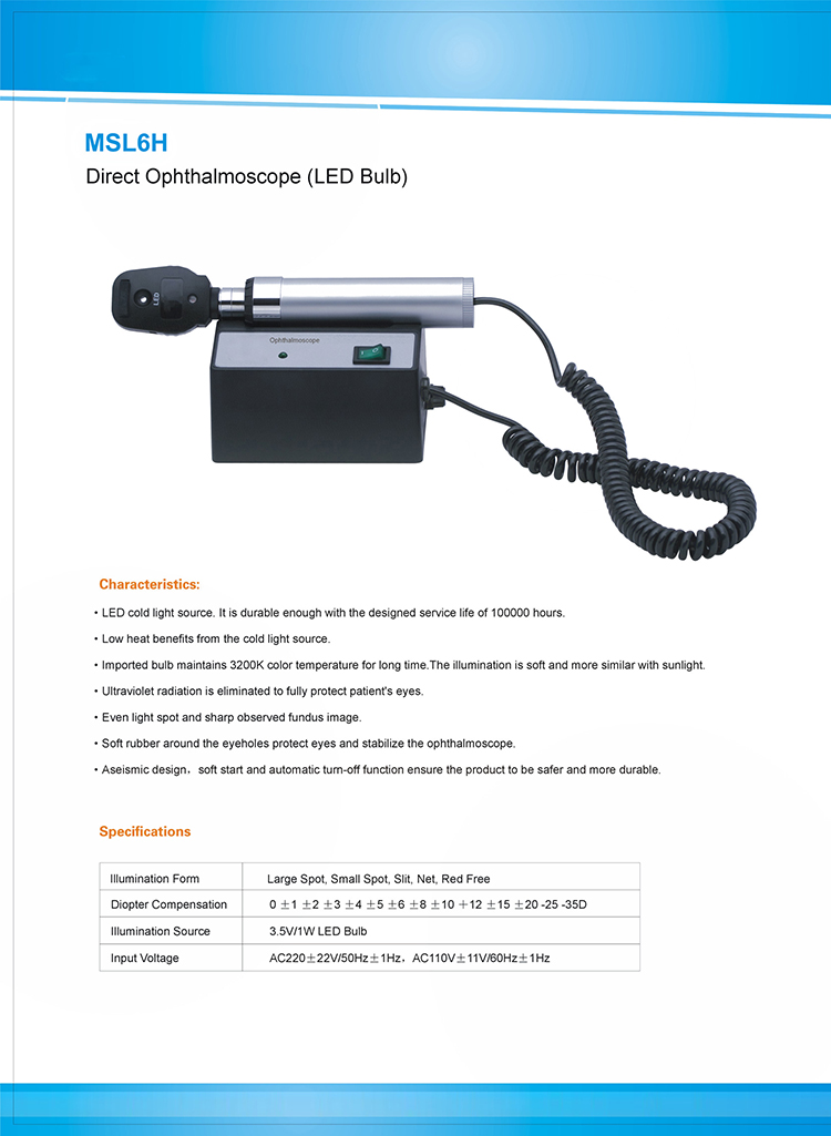 Instrumentos de diagnóstico oftálmico Retinoscopio Led recargable Oftalmoscopio directo