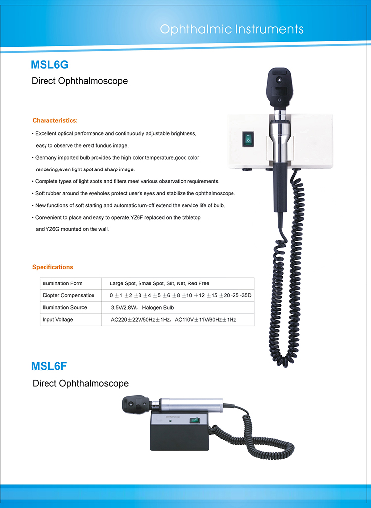 Instrumentos de diagnóstico oftálmico Retinoscopio Led recargable Oftalmoscopio directo