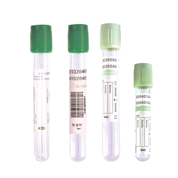 Tubo de colección de sangre al vacío con heparina sódica de 3 ml, 5 ml, 6 ml, tapa verde para prueba de hematocrito