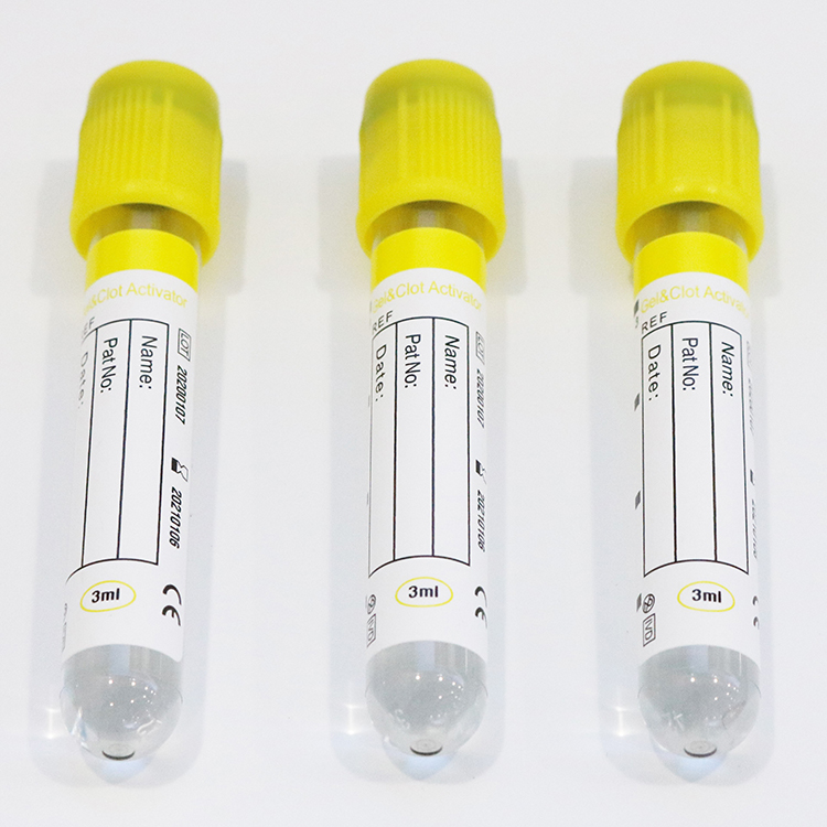 Tubo de recolección de sangre al vacío con gel separador de suero y plasma de 3 ml, 5 ml, 9 ml y activador de coágulos, tapa amarilla