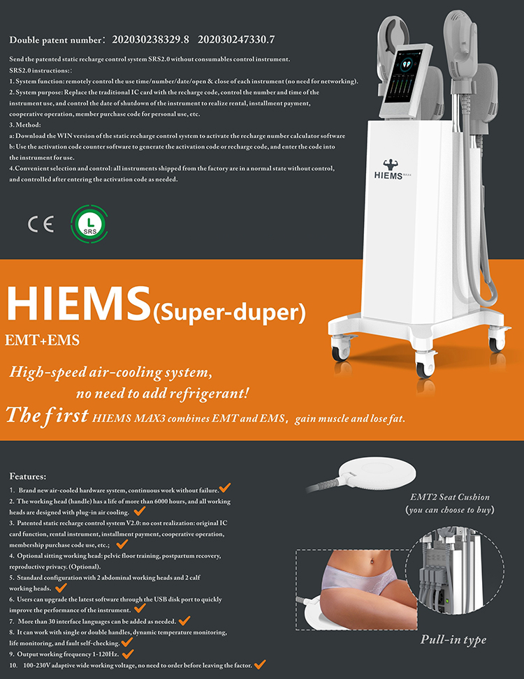 Equipo de Belleza Standing Hiems Max4 EMT EMS Portátil 4 Manijas Construir Músculo Quemar Grasa Máquina de Escultura Corporal