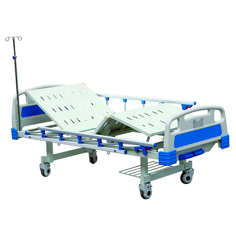 Proveedor barato Cama de hospital manual de dos funciones con manivela de ABS plegable para cuidados de enfermería en Pakistán