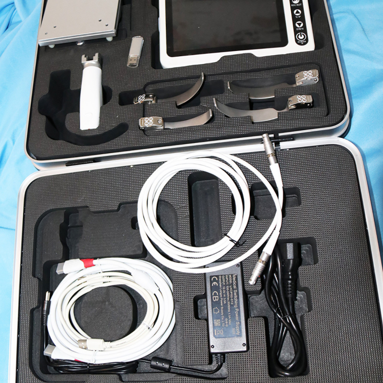 Cámara de video laringoscopio médico portátil Easy View de 8 pulgadas con monitor y hojas reutilizables